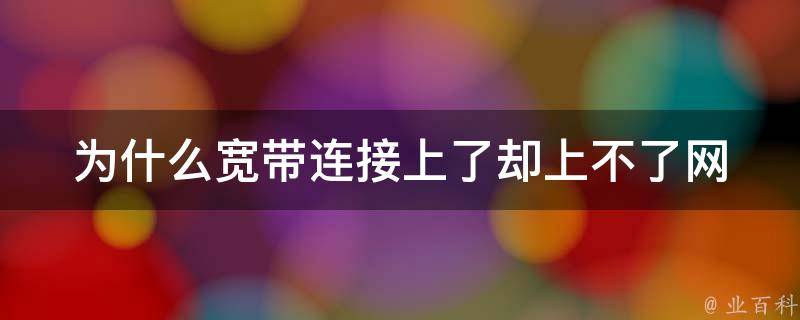 为什么宽带连接了上不了网